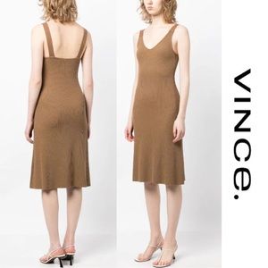 NWT Vince Ribbed Knit Mid Length Cotton Blend Midi Dress
